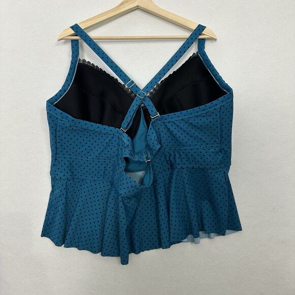 Terra & Sky Black Tankini Top 4X (28W-30W) Teal Polka Dot Padded Beach Swim NWT - Picture 6 of 14